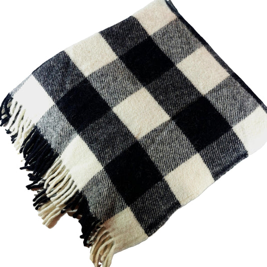 British Made Woollen Blanket Black & White (Check)