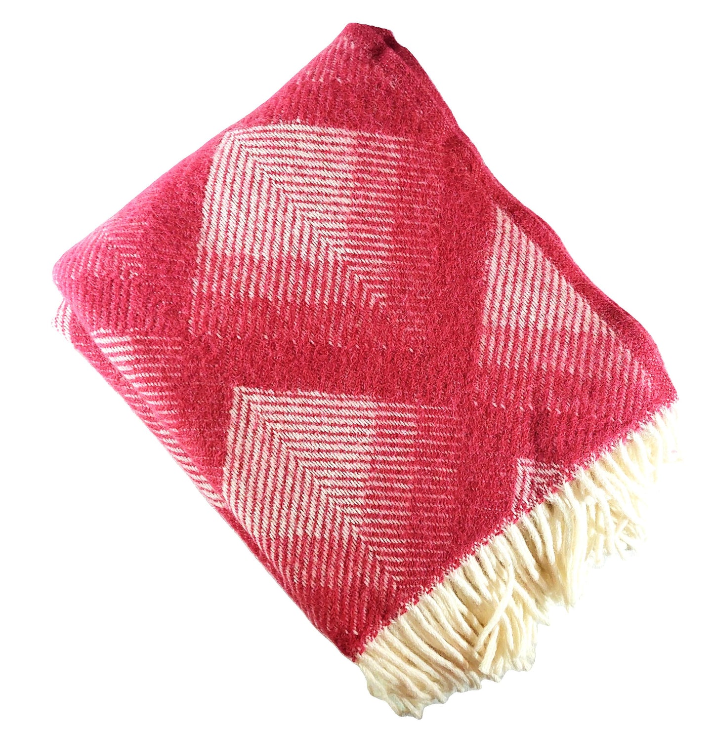 British Made Woollen Blanket Pink & Cream (Diamond)