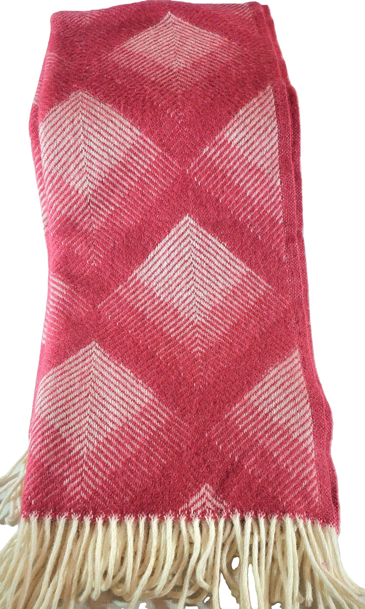 British Made Woollen Blanket Pink & Cream (Diamond)