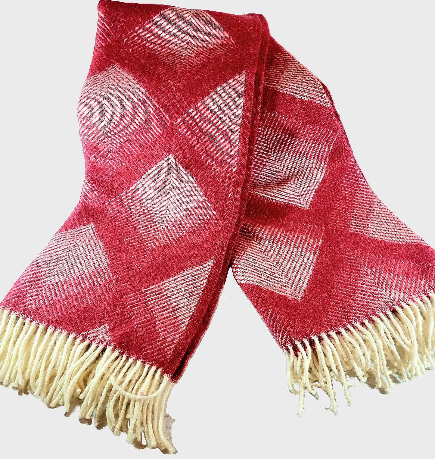 British Made Woollen Blanket Pink & Cream (Diamond)