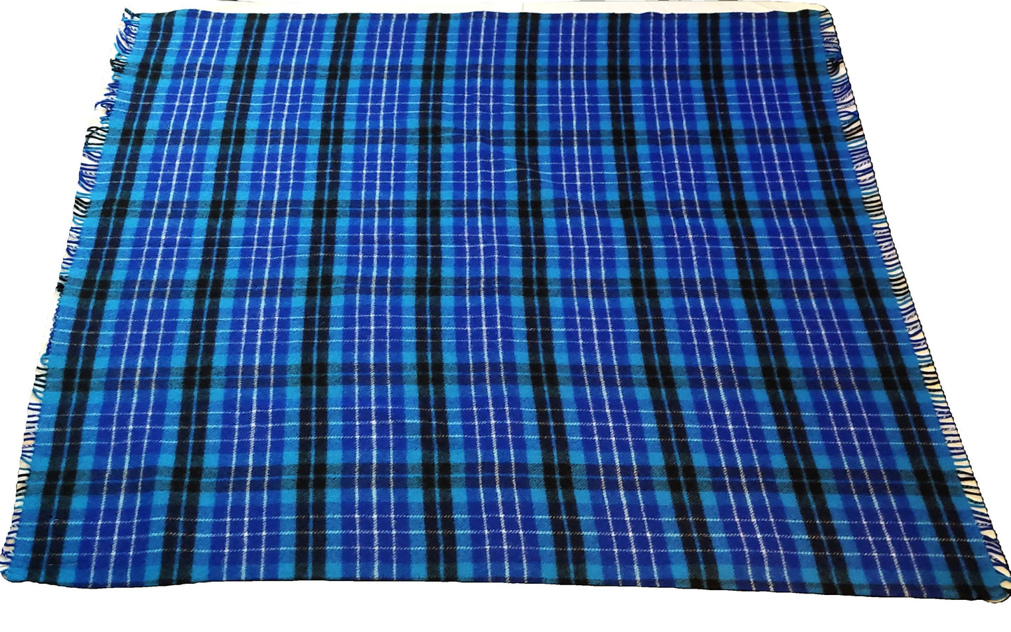 British Made Woollen Blanket Blue (Check)