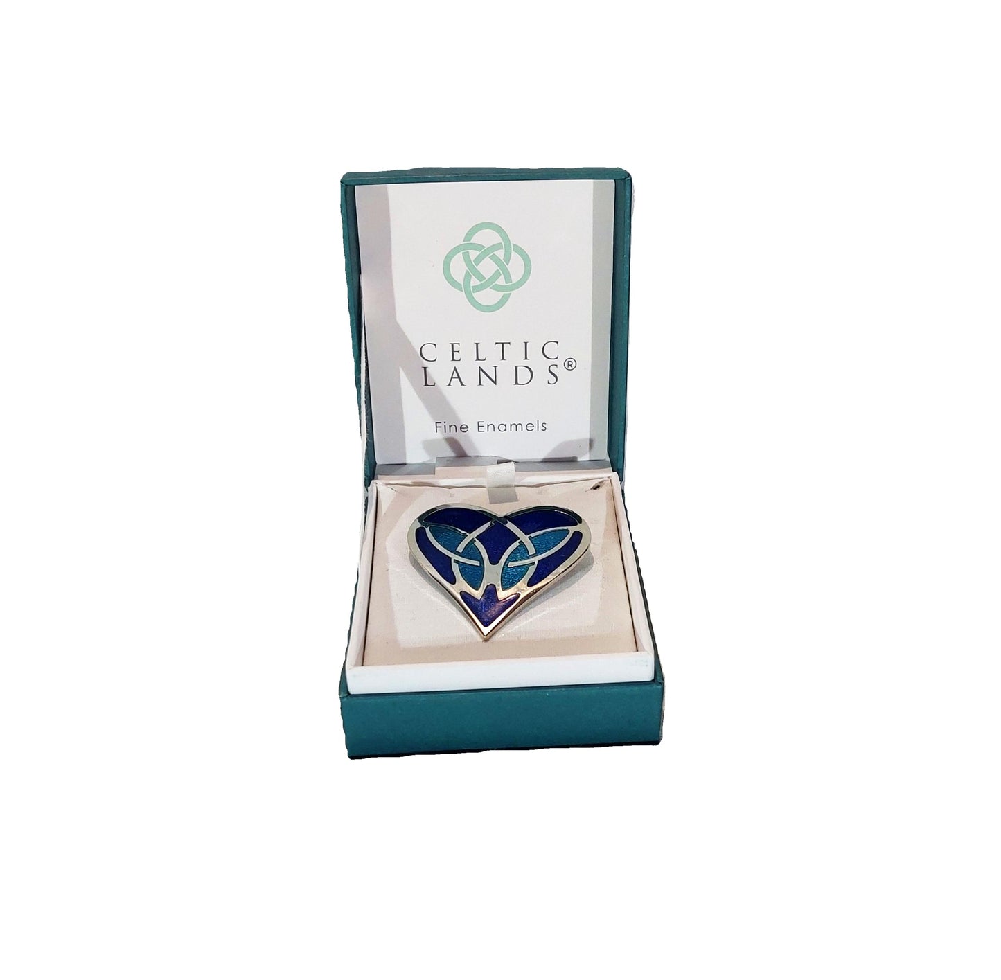 Celtic Lands Celtic Heart Glass Enamel Brooch (Blue)