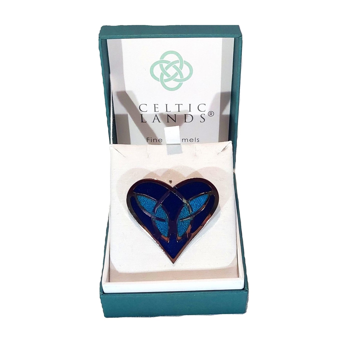 Celtic Lands Celtic Heart Glass Enamel Brooch (Blue)