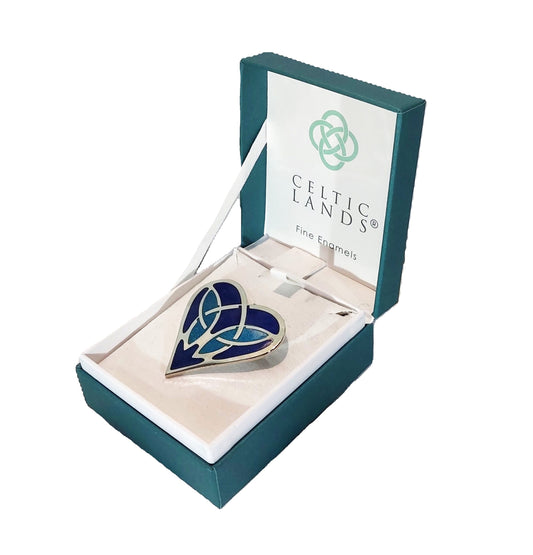 Celtic Lands Celtic Heart Glass Enamel Brooch (Blue)