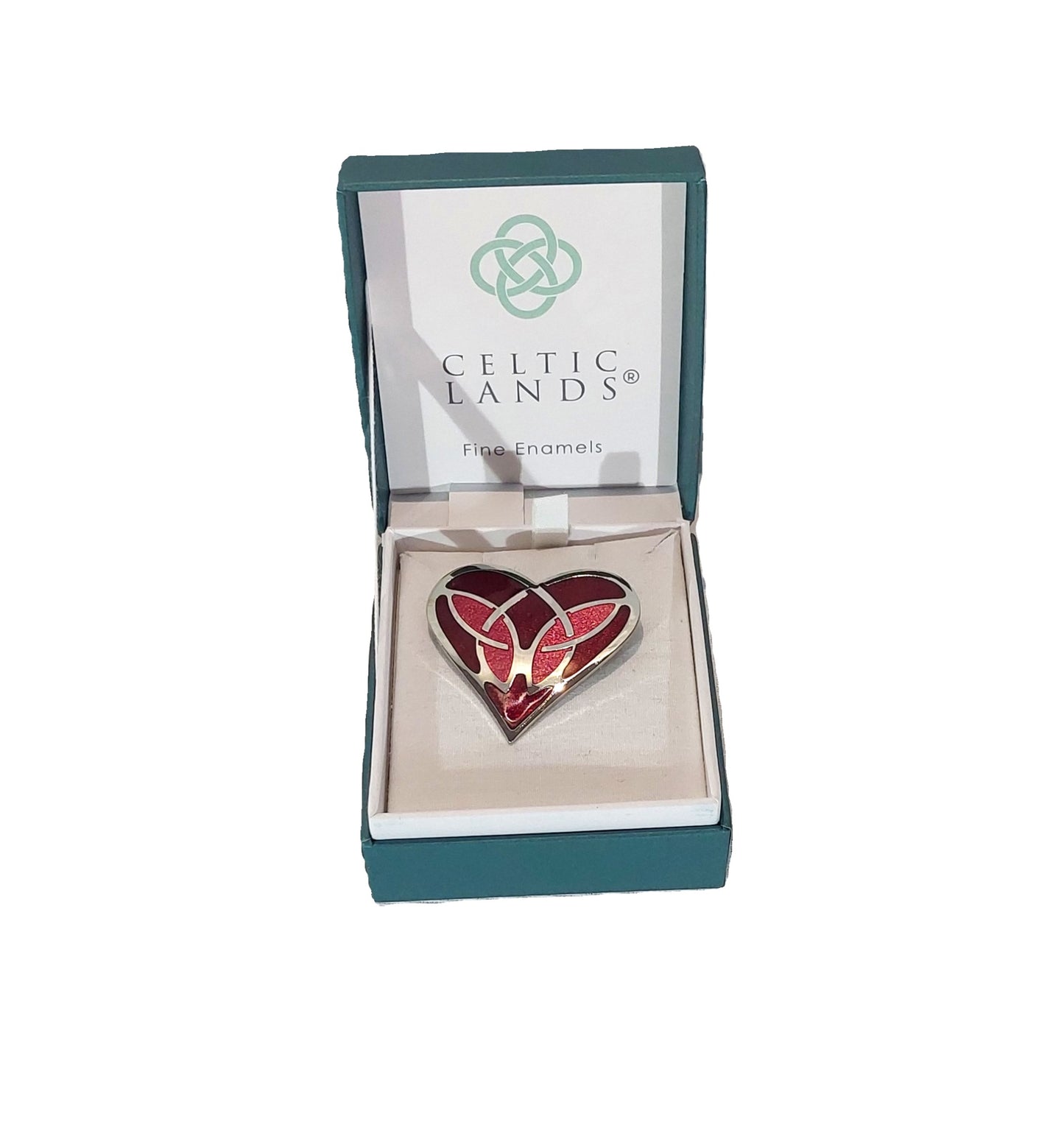 Celtic Lands Celtic Heart Glass Enamel Brooch (Red)