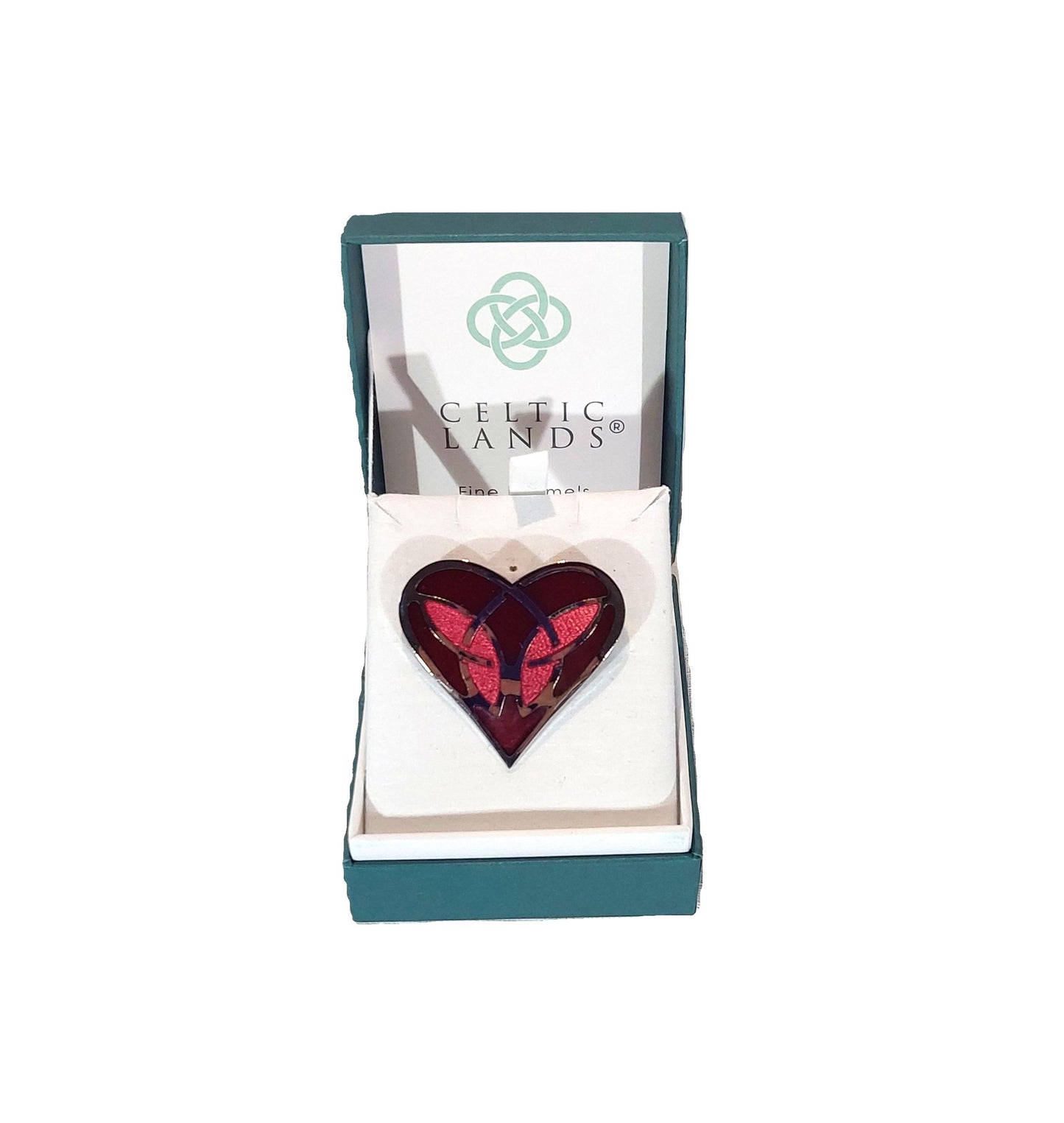 Celtic Lands Celtic Heart Glass Enamel Brooch (Red)