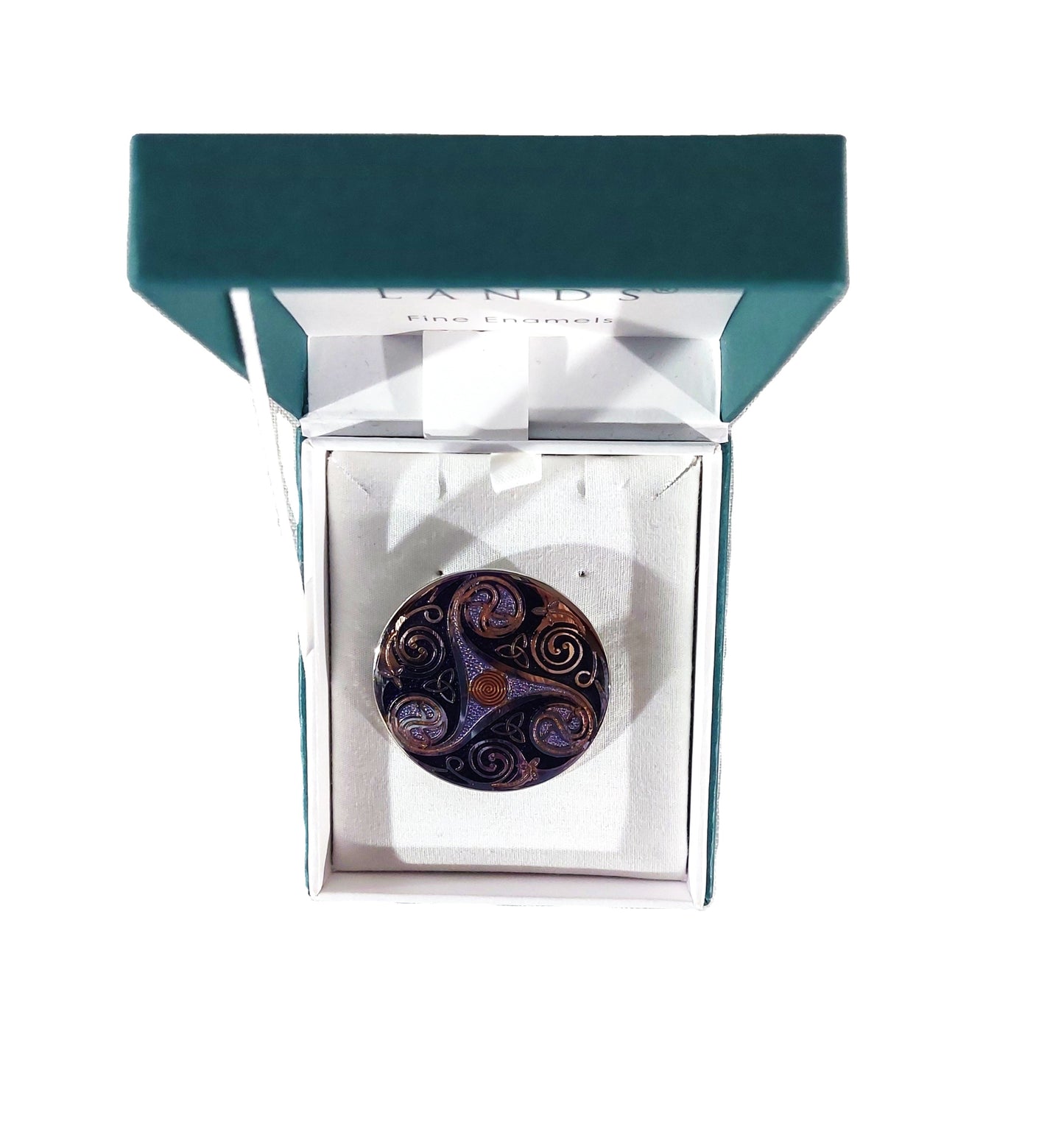 Celtic Lands Triskelion Glass Enamel Brooch Circle (Purple)