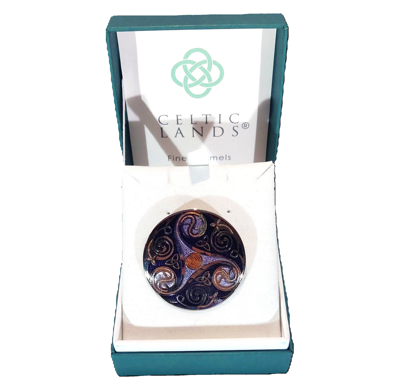 Celtic Lands Triskelion Glass Enamel Brooch Circle (Purple)