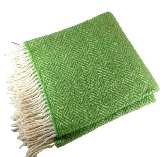 British Made Woollen Blanket Green Aztec