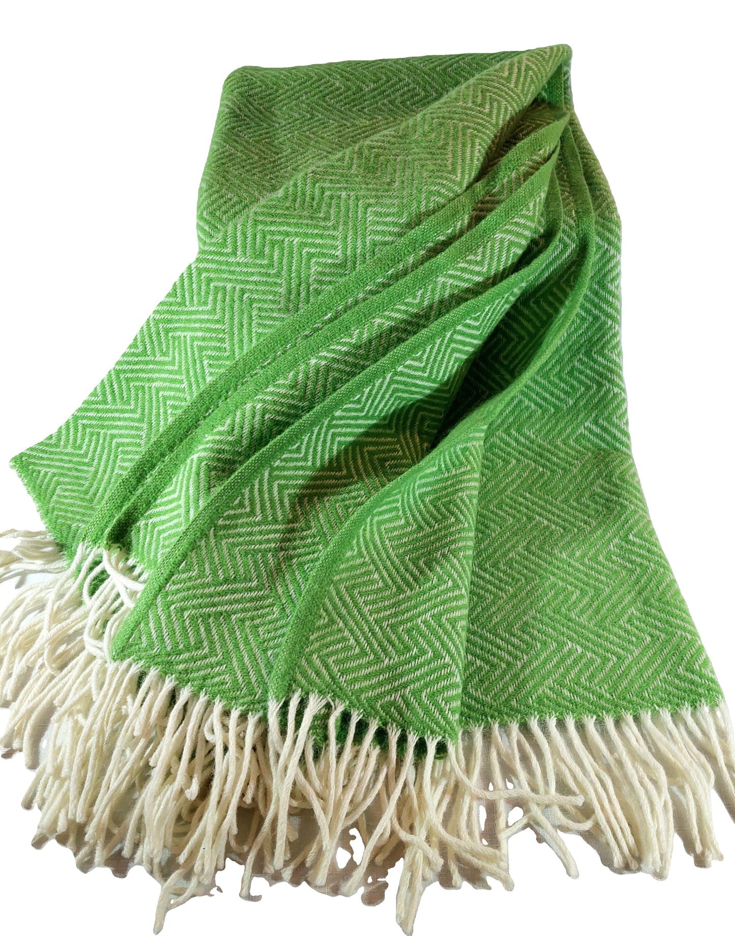 British Made Woollen Blanket Green Aztec