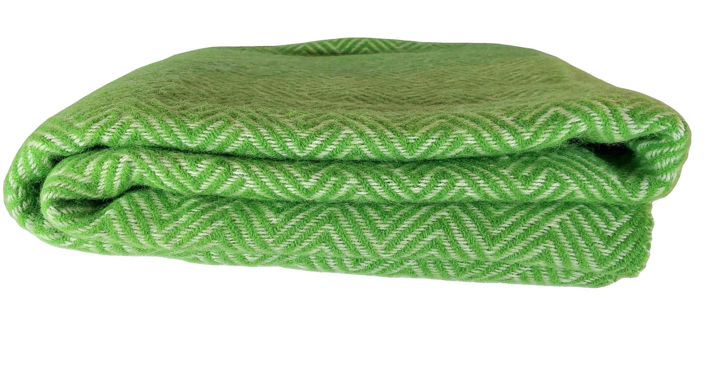 British Made Woollen Blanket Green Aztec