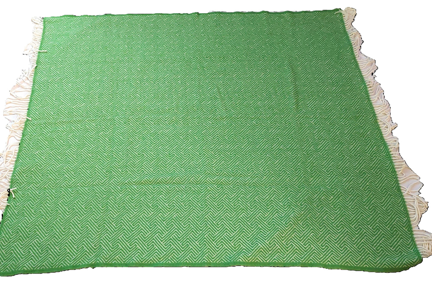 British Made Woollen Blanket Green Aztec