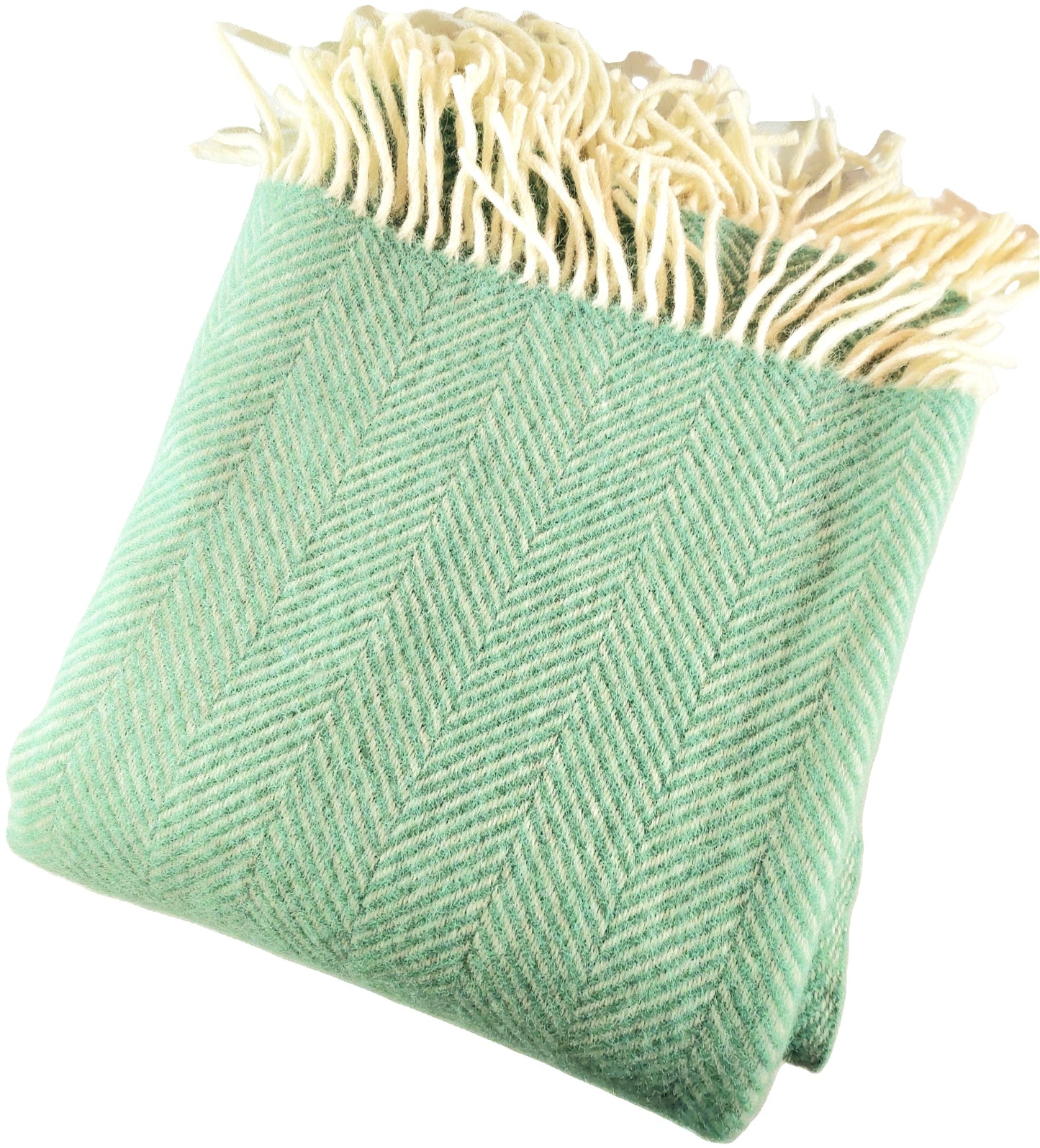 British Made Woollen Blanket Green & Cream (Herringbone)