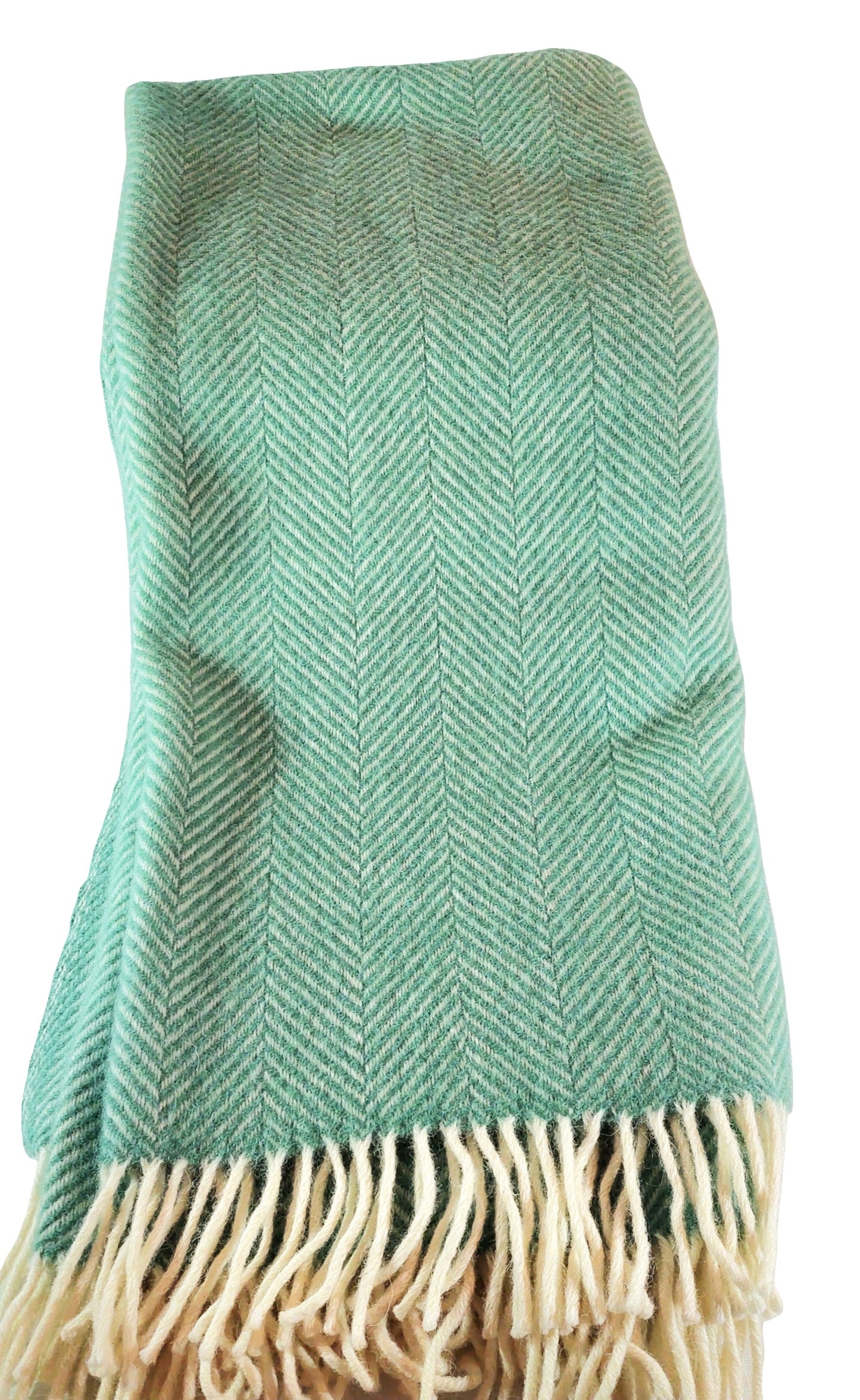 British Made Woollen Blanket Green & Cream (Herringbone)