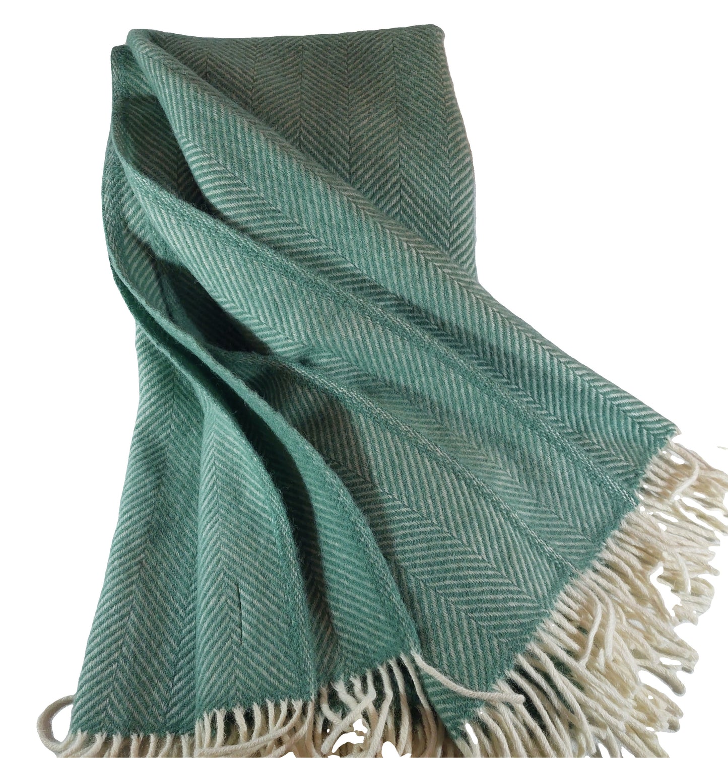 British Made Woollen Blanket Green & Cream (Herringbone)