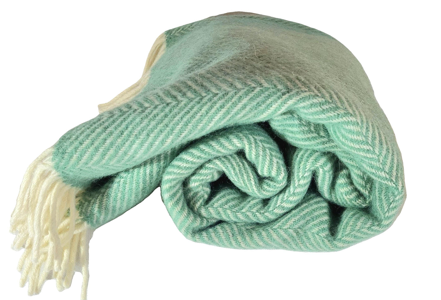 British Made Woollen Blanket Green & Cream (Herringbone)