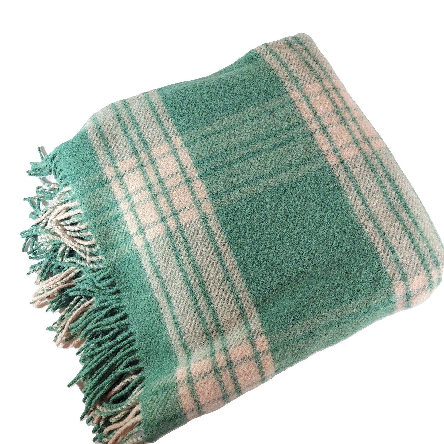 British Made Woollen Blanket Green & Cream (Check)