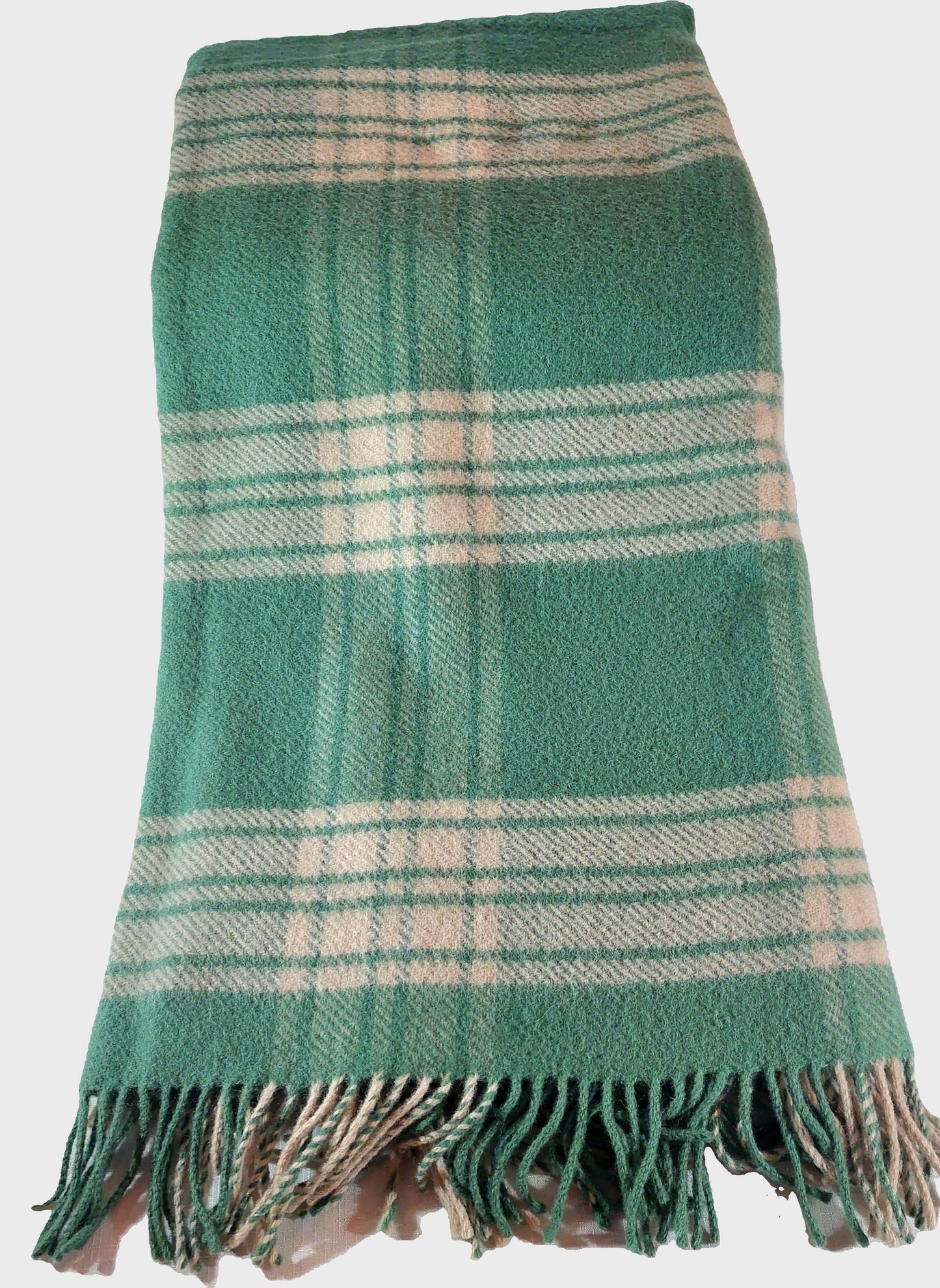 British Made Woollen Blanket Green & Cream (Check)