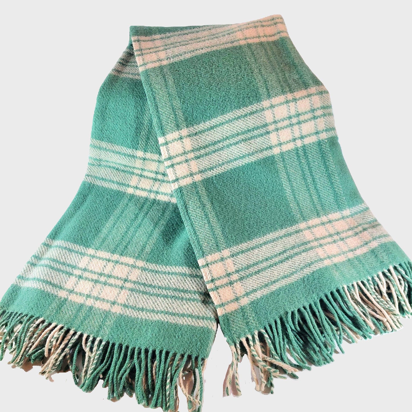 British Made Woollen Blanket Green & Cream (Check)