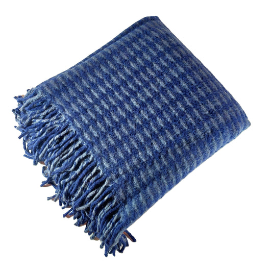 British Made Woollen Blanket Navy & Blue (Check)