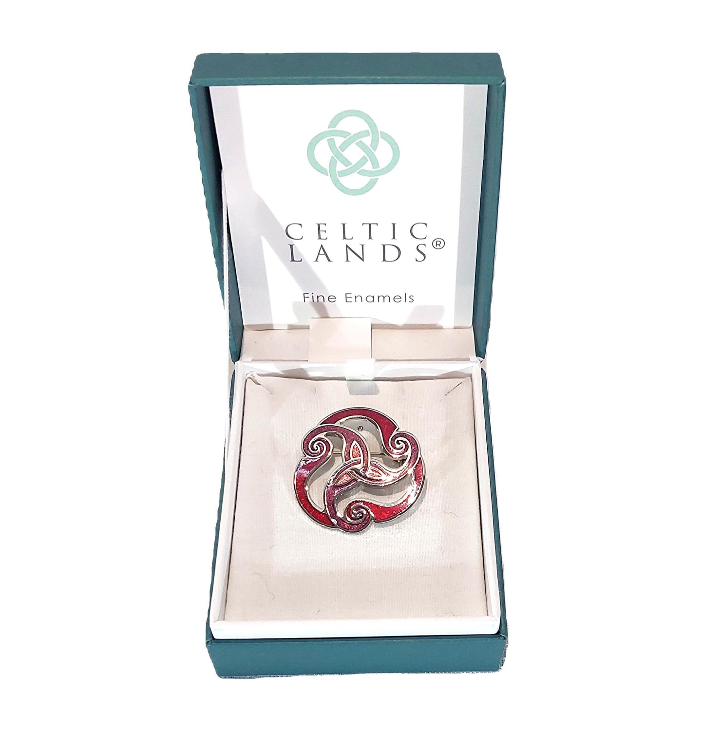 Celtic Lands Red Triskelion Filigree Brooch