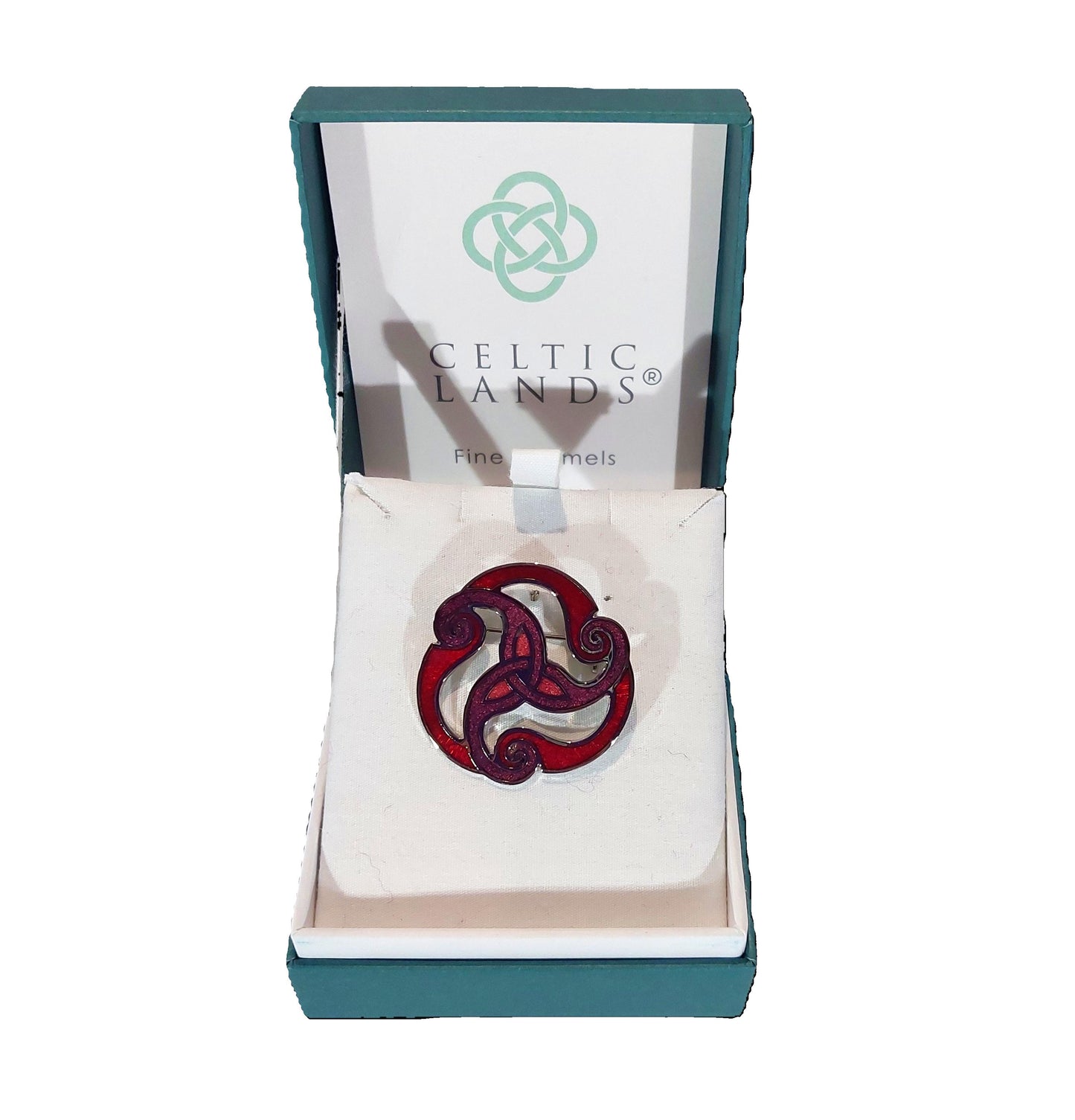 Celtic Lands Red Triskelion Filigree Brooch