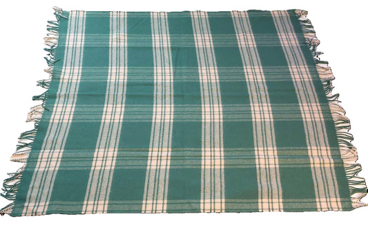 British Made Woollen Blanket Green & Cream (Check)