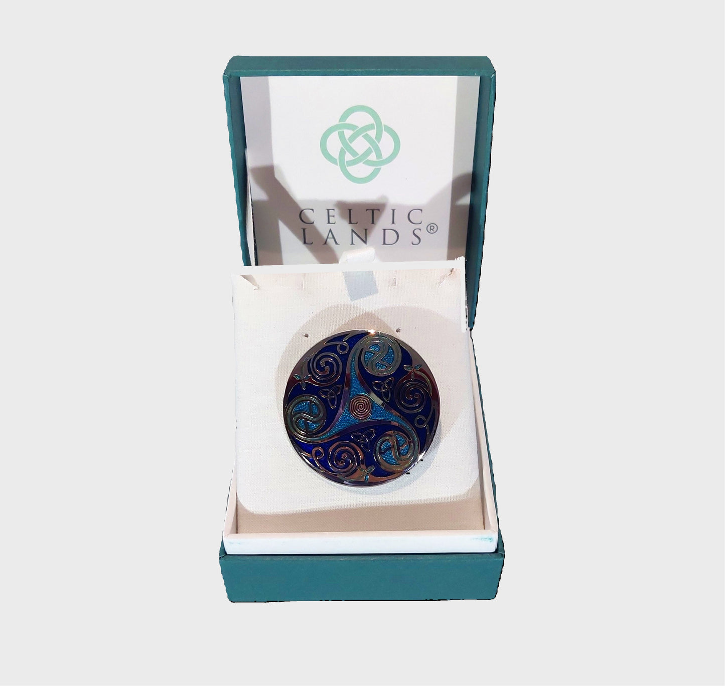 Celtic Lands Blue Triskelion Enamel Brooch